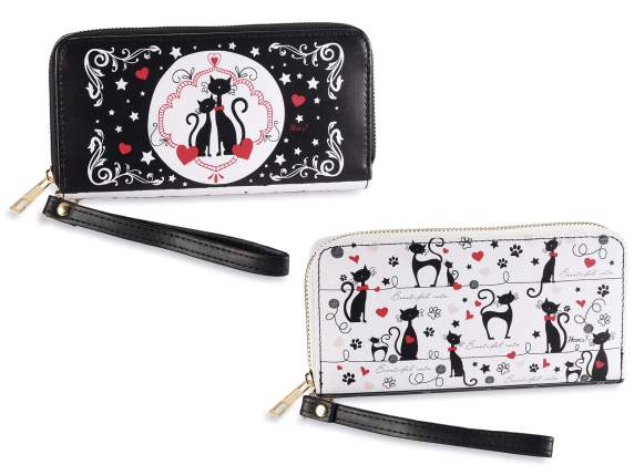 Womens faux leather wallet with zip and lanyard PrettyCat
